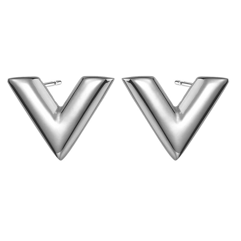 Fashion V Shape Stainless Steel Plating Bracelets Earrings Necklace