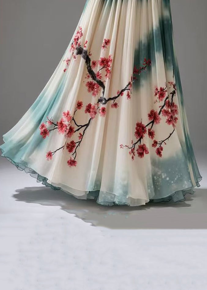 Loose Gradient Color Print Wrinkled Chiffon Skirt Summer