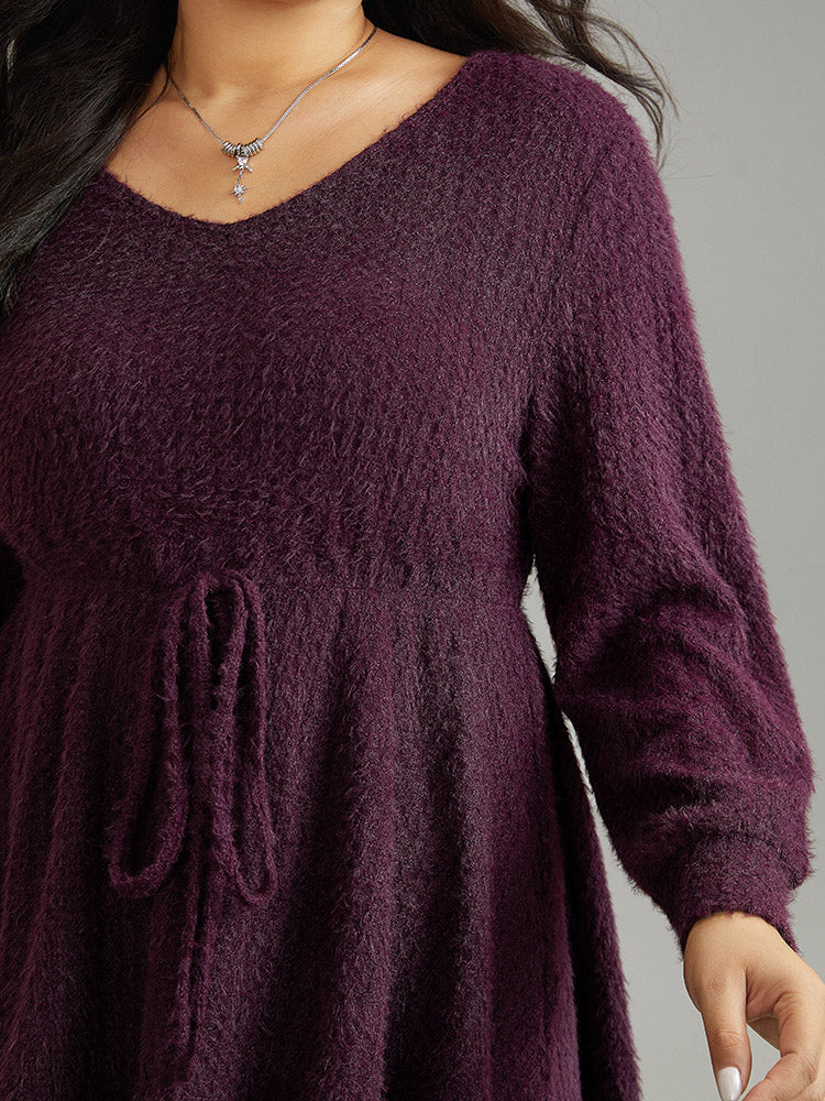 Solid Texture Fluffy Knot Ruffle Hem T-shirt