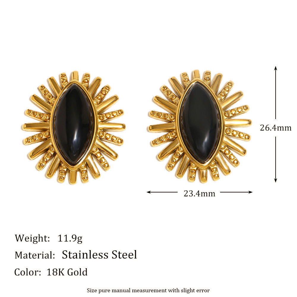 Fashion Geometric Pearl Black Onyx Eye Earrings Stainless Steel 18K Gold Plated Twisted Cross Earrings