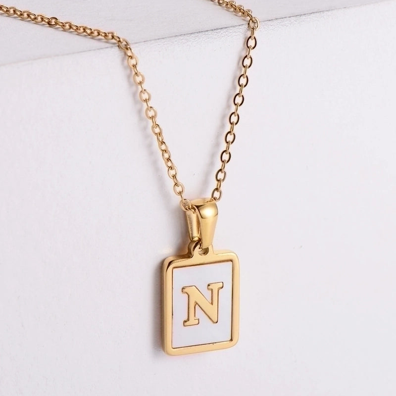 304 Stainless Steel 18K Gold Plated Minimalist Plating Letter Shell Pendant Necklace