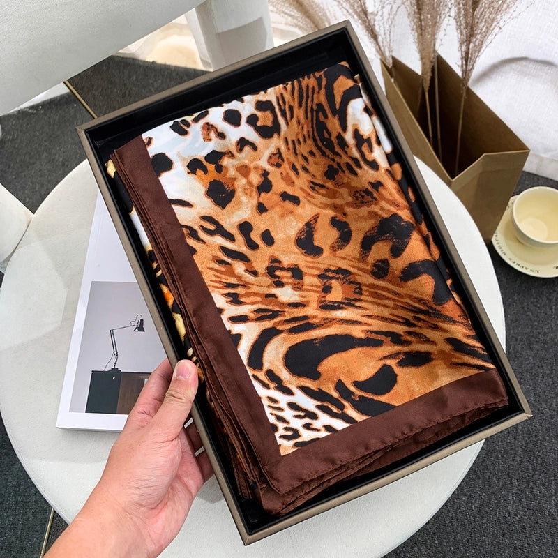 Women's Casual Elegant Wedding Leopard Satin Printing And Dyeing Silk Scarf Hijab