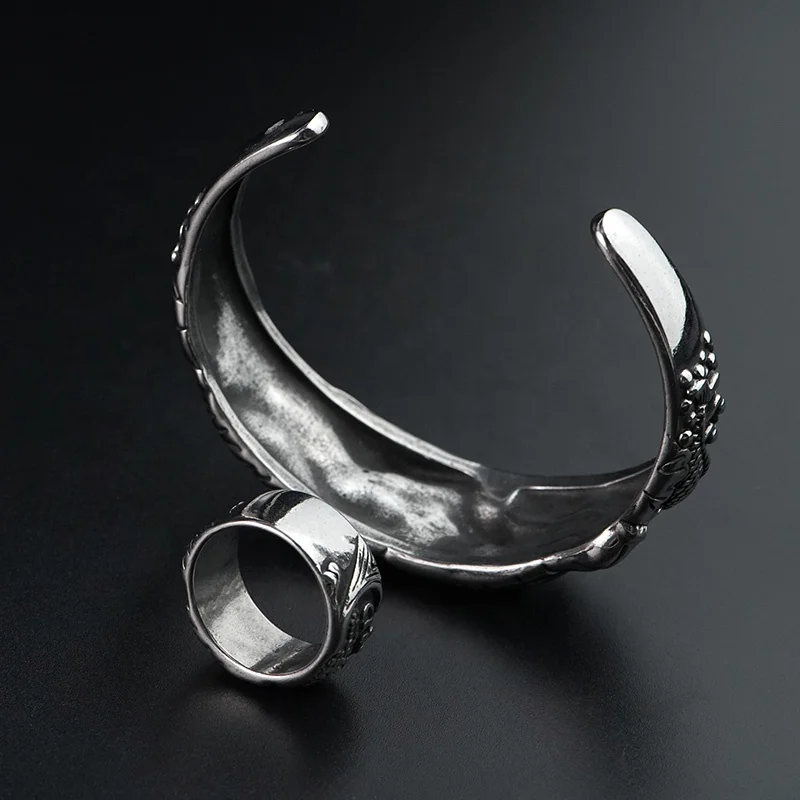 Bangle Bracelets Rings For Girl Charms Stainless Steel Jewelry Sets Carp Animal 3D Design Traditional Accessories For Luck