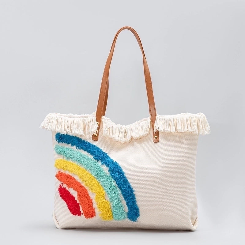 Women's Large Canvas Rainbow Basic Magnetic Buckle Tote Bag