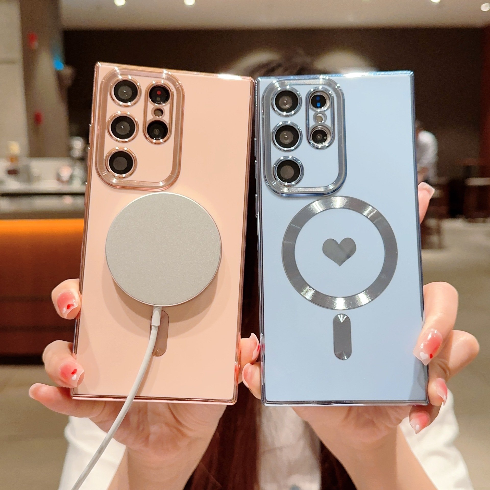 Love Heart Plating Magnetic Phone Case For Samsung Galaxy S23 S22 S21