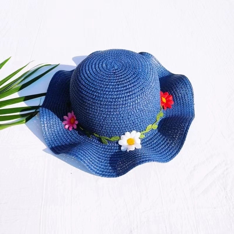 Girl'S Sweet Minimalist Flower Jacquard Straw Hat