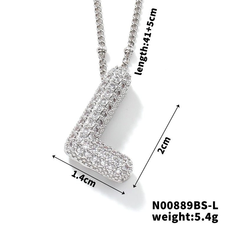 304 Stainless Steel Copper Rhodium Plated Three-dimensional Inlay Letter Zircon Pendant Necklace