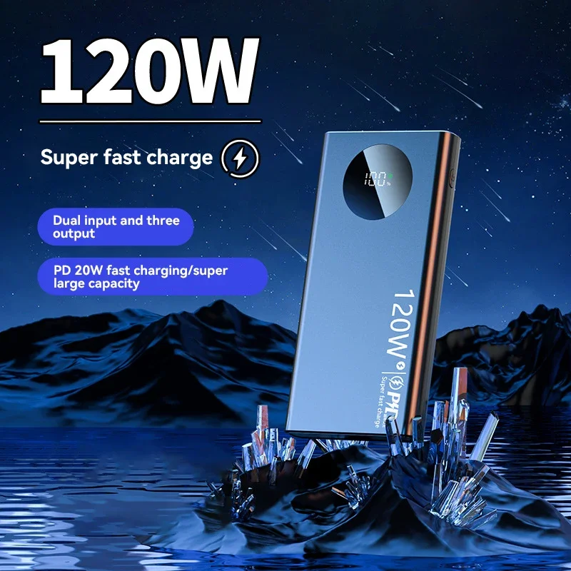 120W 50000mAh High Capacity Power Bank Fast Charging Power Bank Portable Battery Charger For iPhone 16 Samsung Huawei and Xiaomi