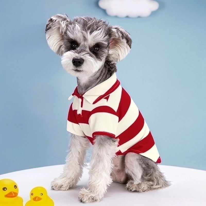 Casual Minimalist Polyester Stripe Lapel Pet Clothing