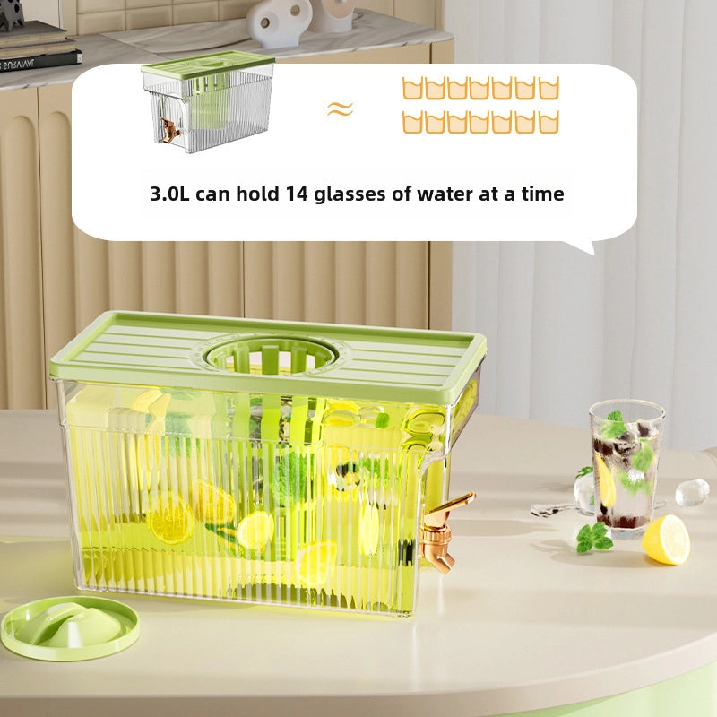 Light Luxury Air-cooled Bubble Fruit Juice Bucket Household Cold Water Kettle Refrigerator Cold Water Bucket Plastic Drink Cold Water Kettle With Tap