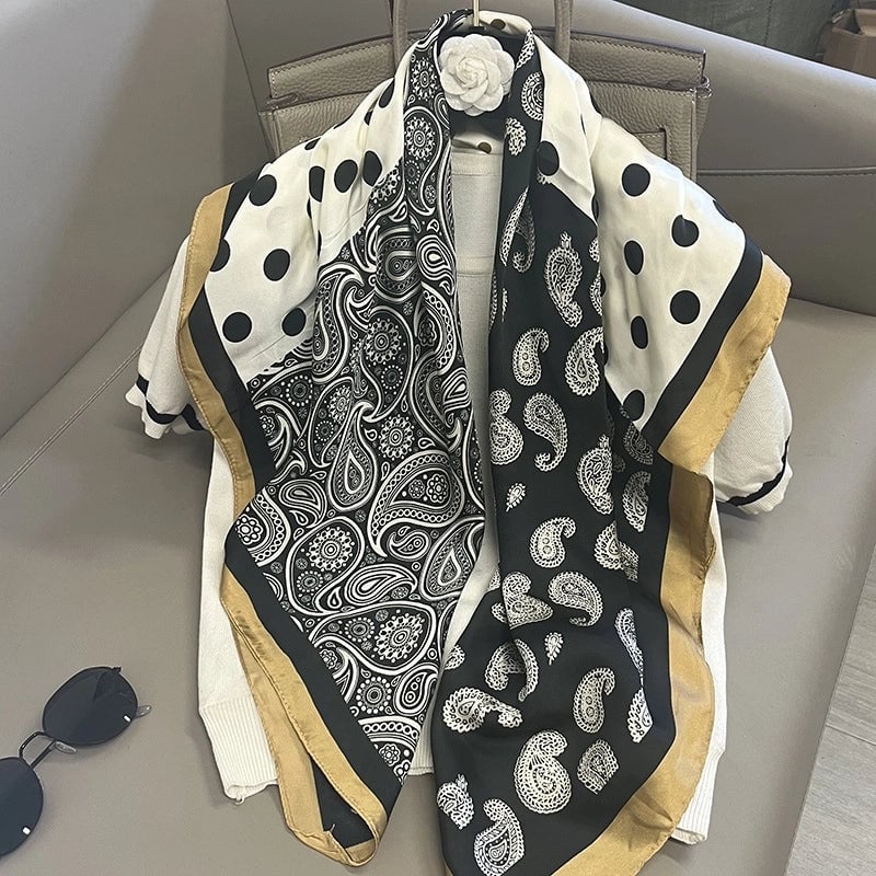 Women's Elegant Vacation Stripe Flower Polyester Silk Scarf