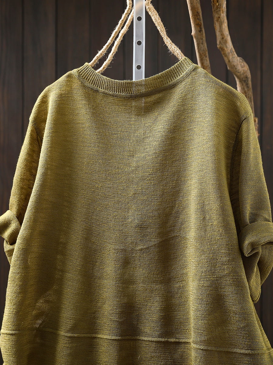 Women Summer Casual Colorful Button Knitted O-Neck Shirt