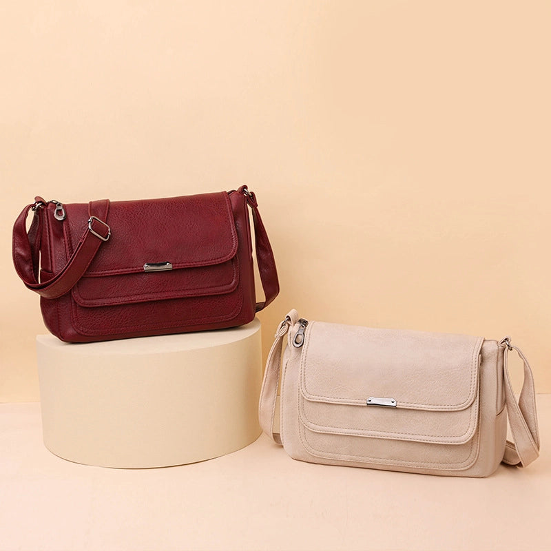 Women's Bag New Fashion Crossbody Shoulder Women's Bag Bags Middle-aged Mother Soft Leather Small Square Bag