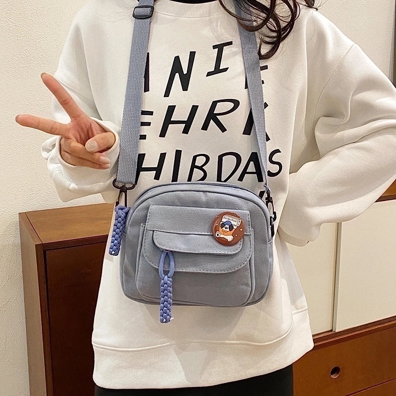 Women's Small Canvas Solid Color Basic Zipper Shoulder Bag