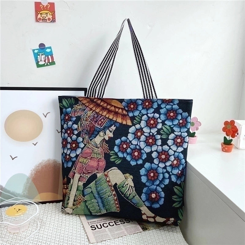 Unisex Vintage Style Portrait Plant Canvas Shopping Bags