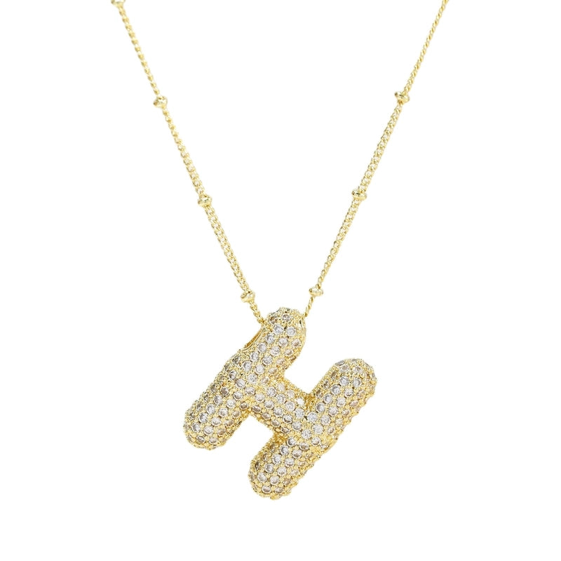 Europe And America  Hot Sale Fashion 26 English Letters Pendant Necklace Copper Micro Inlaid Zircon Balloon Letter Collarbone Necklace Choker Pendant