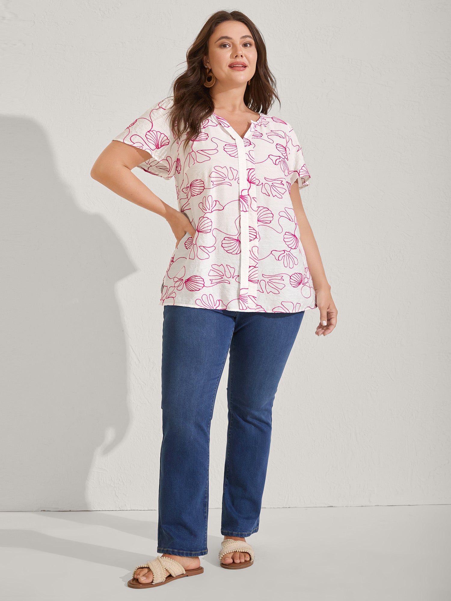 Jellyfish Print Textured Placket Blouse