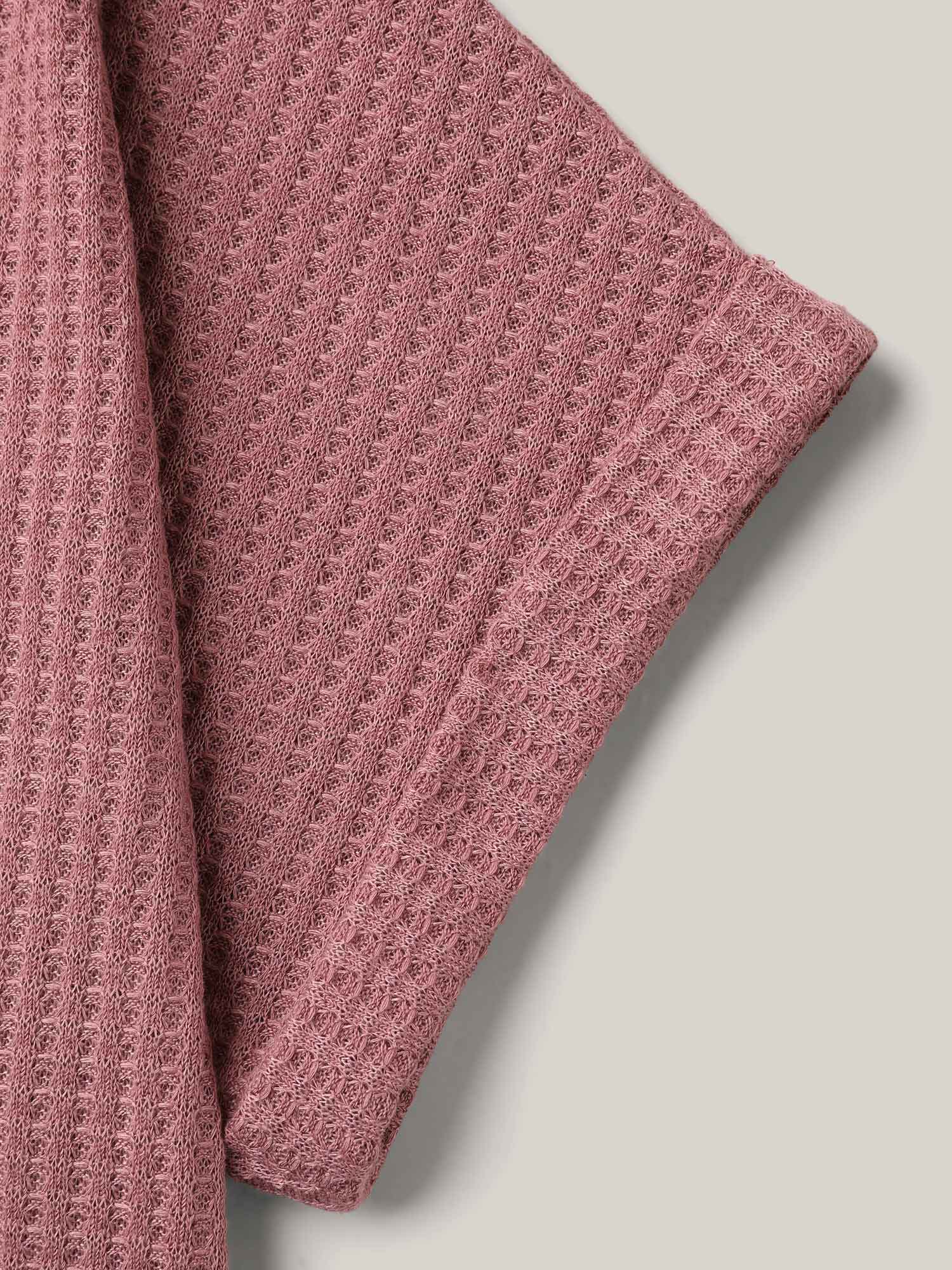 Waffle Knit Stretchy Button Split Neck T-Shirt