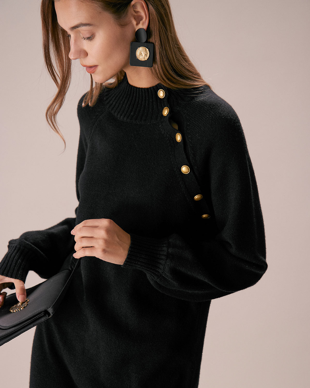 The Black Lantern Sleeve Sweater Mini Dress