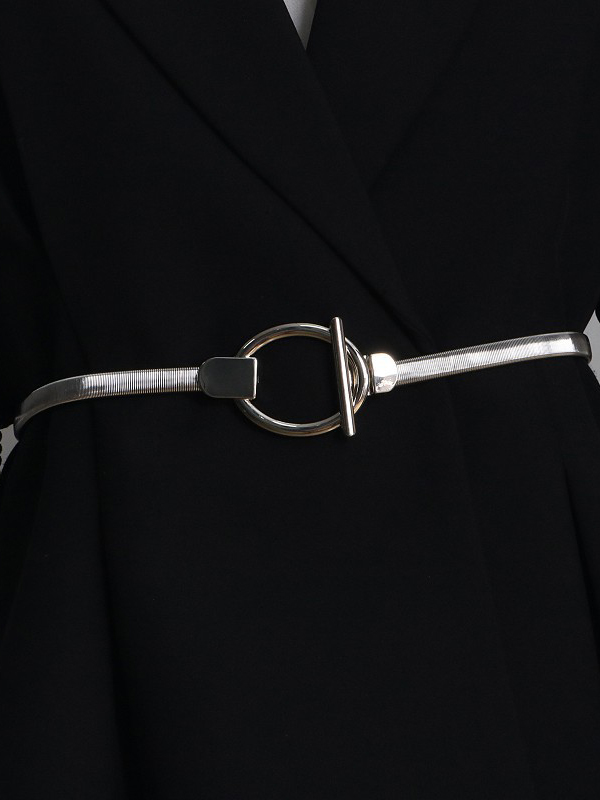 Buckle Geometric Pleated Solid Color Belts