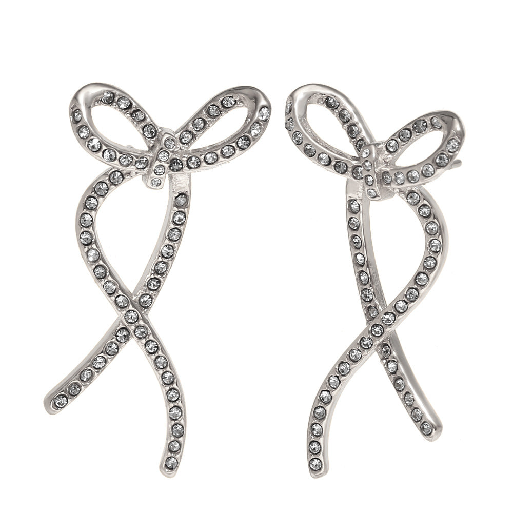 Ins Niche Simple Peanut Bow Earrings Stainless Steel 18K Gold Plated Love Ring Earrings Female