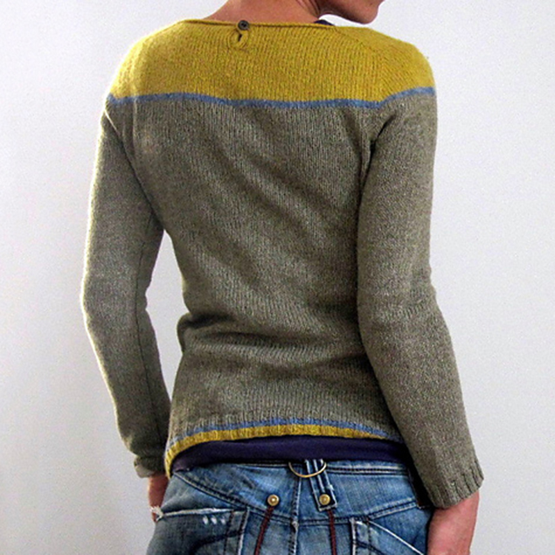 Retro Patchwork Contrasting Crew Neck Sweater