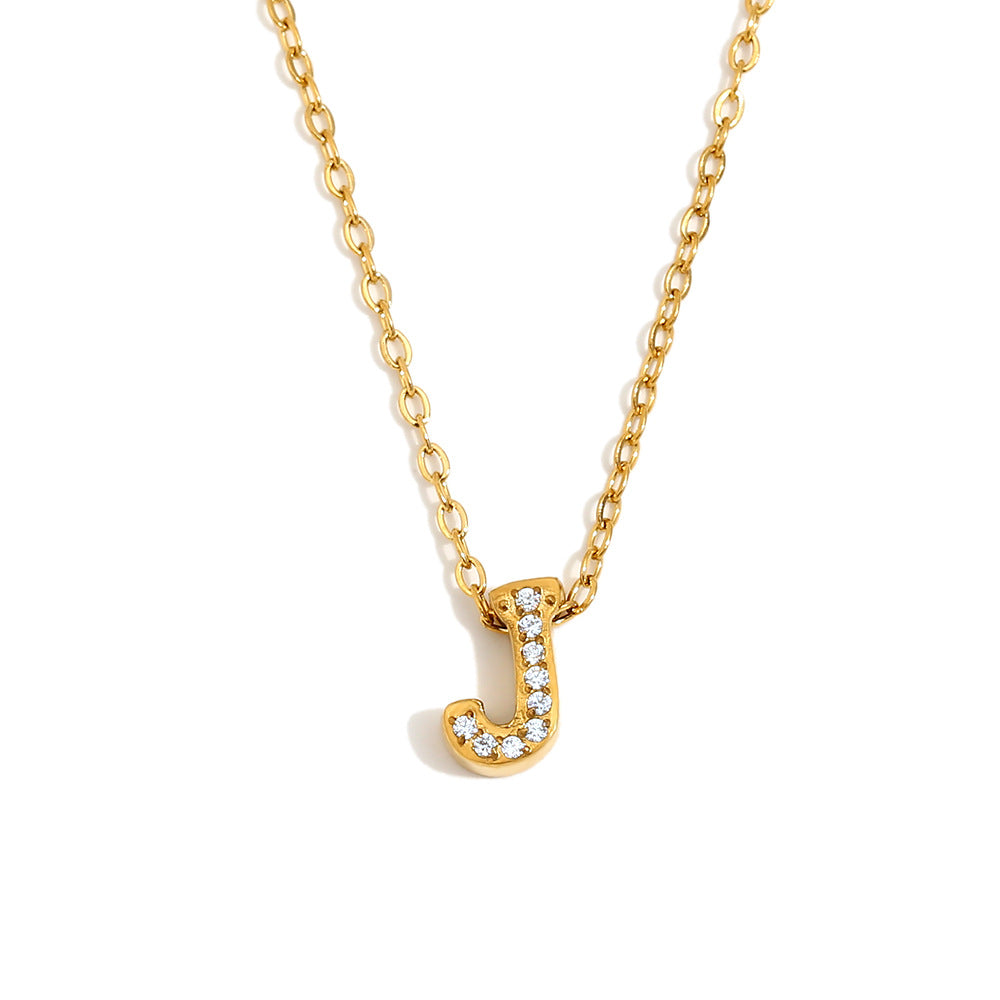 Fashionable And Simple 26 English Letter Pendant Stainless Steel Plated 18K Gold Diamond Small Letter Necklace For Women