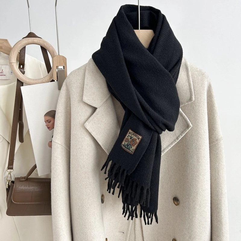 Women's Minimalist Solid Color Imitation Cashmere Tassel Scarf