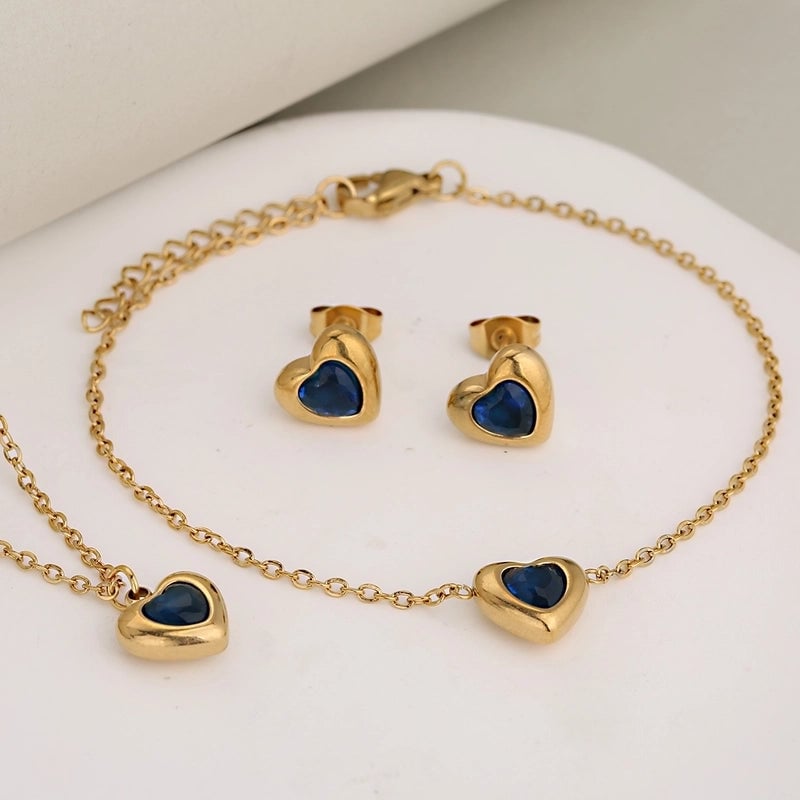 Classic Style Heart Shape 304 Stainless Steel Rhinestones Inlay Jewelry Set