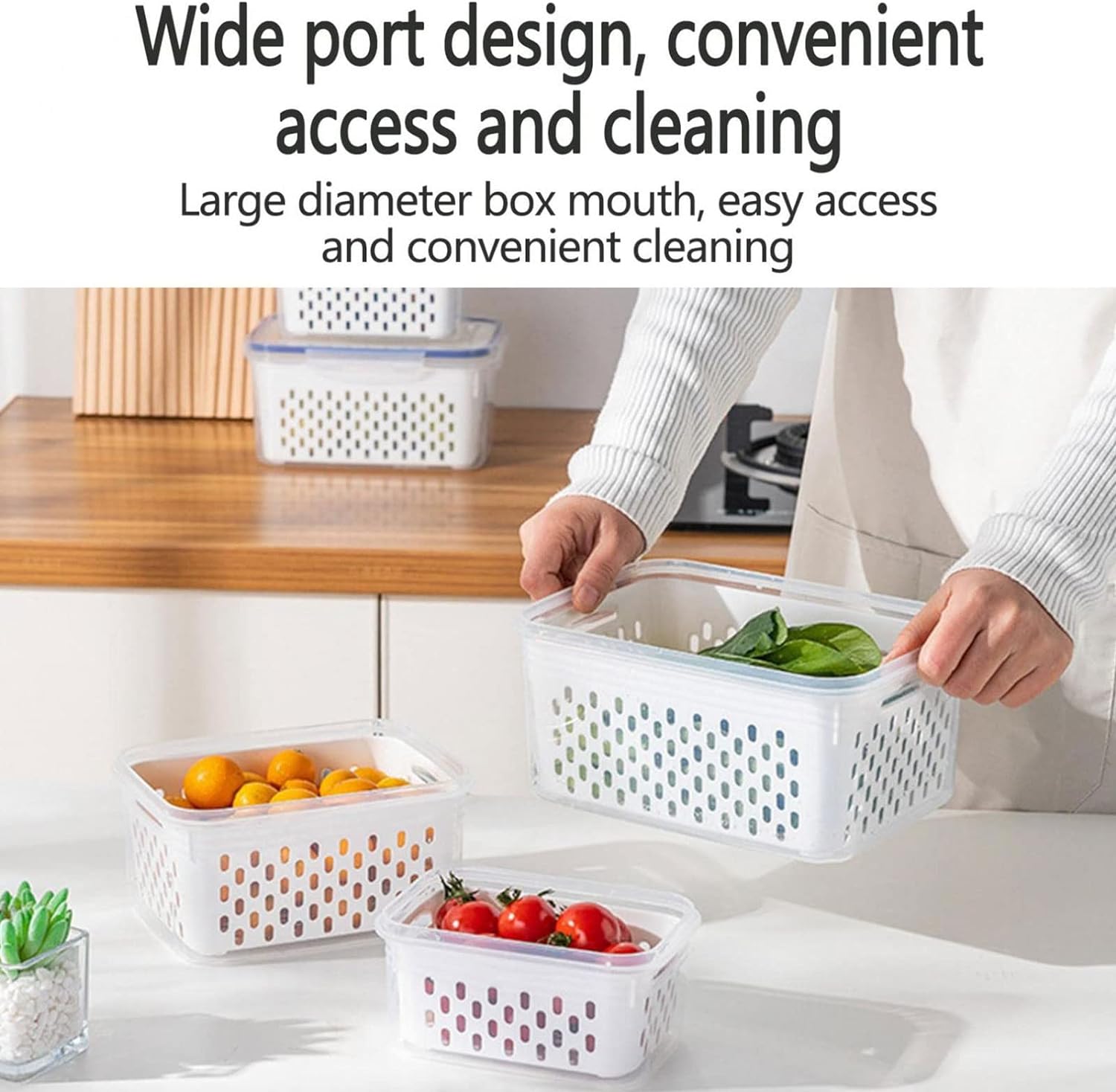 Fruit And Vegetable Storage Container For Refrigerator. 3 In 1 Organizer For Fruit Salad Meat Storage