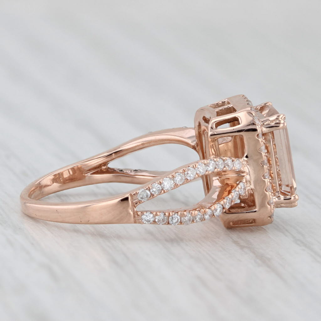 1.54ctw Morganite Diamond Halo Ring 14k Rose Gold Size 5.25 Engagement