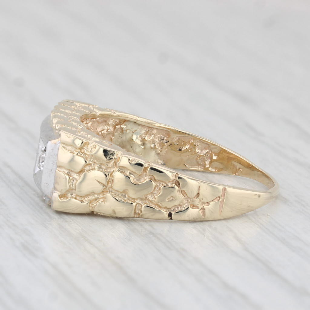 Vintage Diamond 3-Stone Men's Ring Wedding 10k Gold Nugget Band Size 10.75