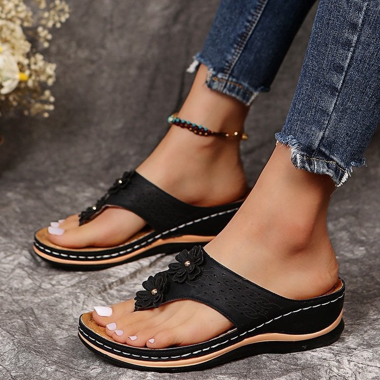 Premium Wedge Flower Clip Toe Sandals