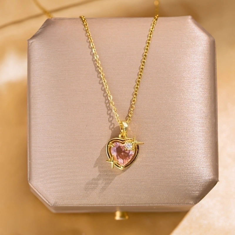 Elegant Lady Streetwear Geometric Flower Butterfly 304 Stainless Steel Acrylic Zircon 18K Gold Plated Inlay Pendant Necklace