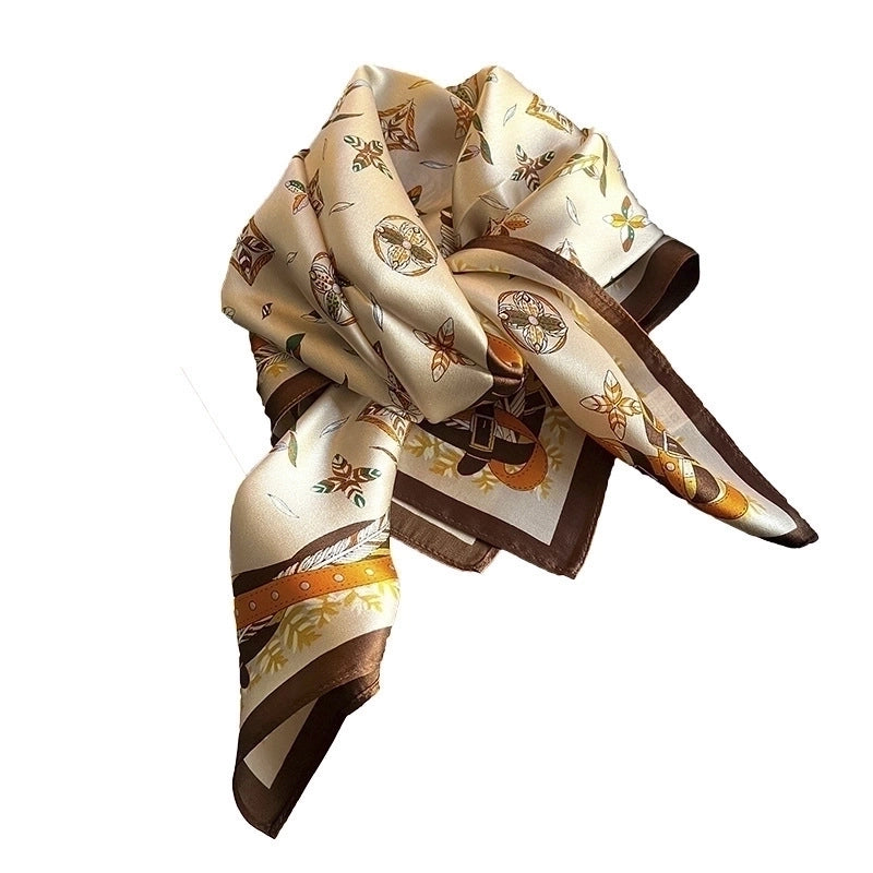 Women's Elegant Minimalist Flower Satin Printing Silk Scarf