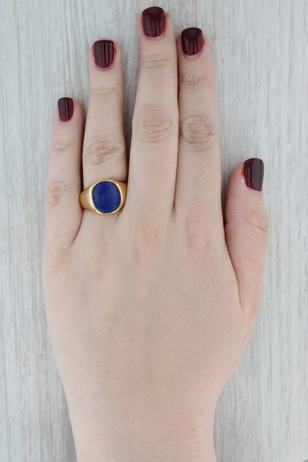 Lapis Lazuli Oval Blue Stone Ring 18k Yellow Gold Size 11.25