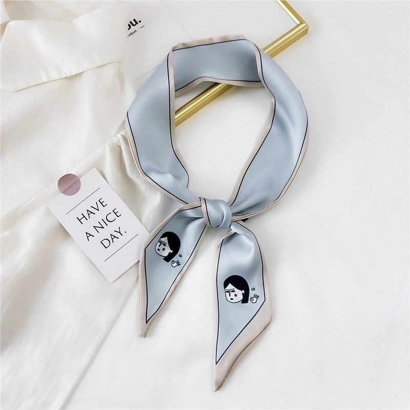 Fashion Streamer Printing Bow Silk Scarf