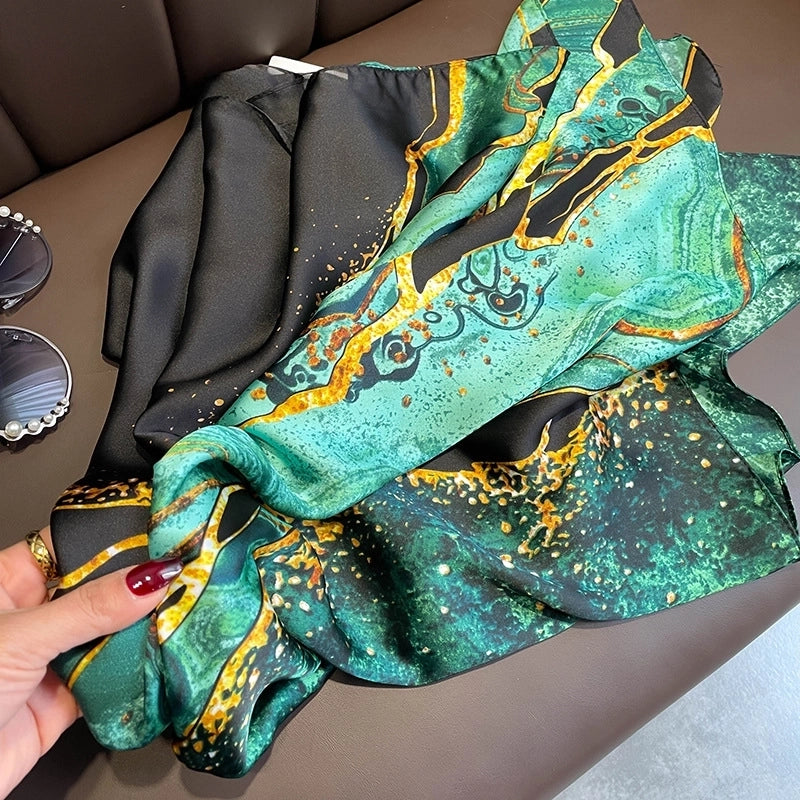 Women's Vintage Style Color Block Polyester Silk Scarf