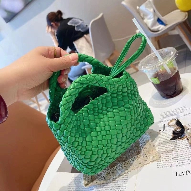 Women's Small Pu Leather Solid Color Streetwear Weave Square Open Crossbody Bag