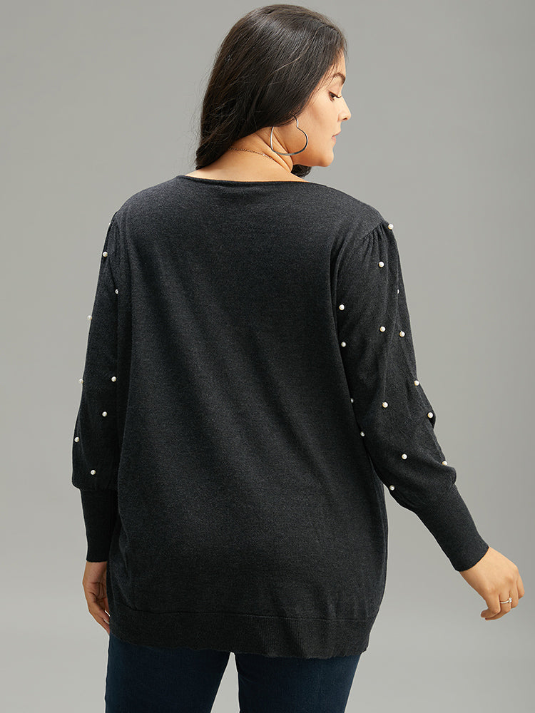 Supersoft Essentials Solid Pearl Beaded Elastic Cuffs Pullover