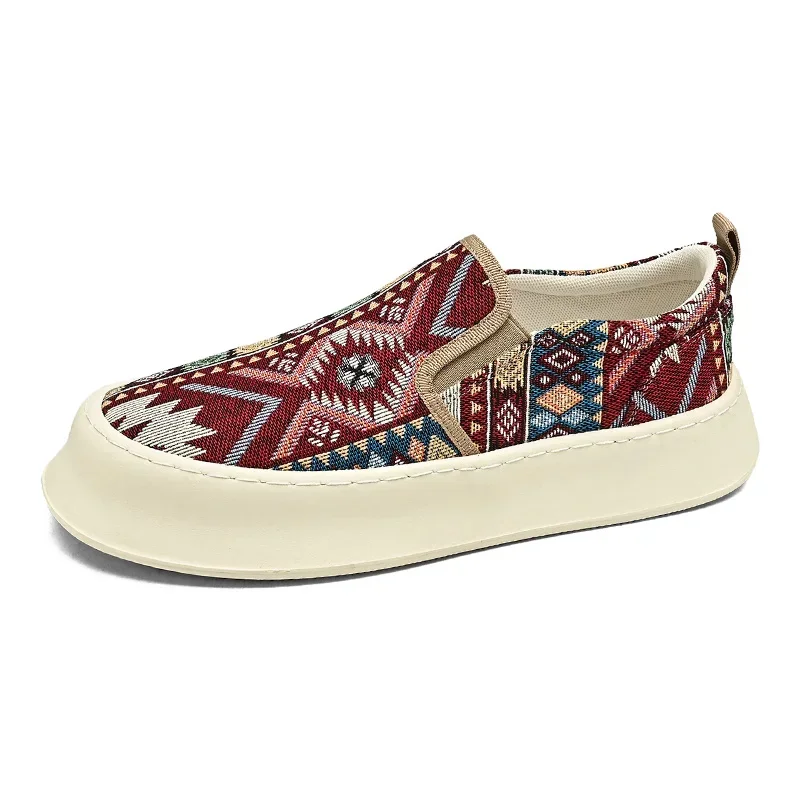 flats Ethnic Style Print Canvas Shoes for Men Designer Platform Loafers Breathable Casual Sneakers Slip-On Men's Espadrilles Shoes