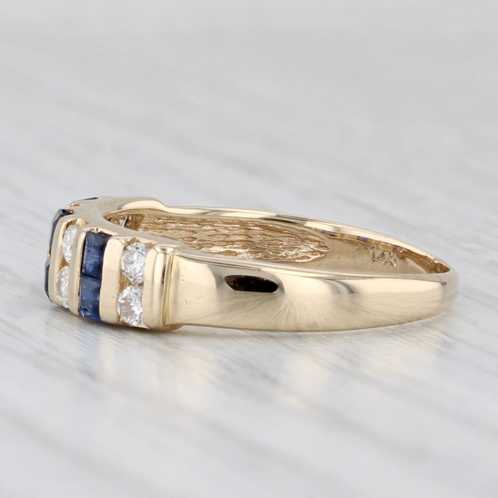 0.60ctw Blue Sapphire Diamond Ring 14k Yellow Gold Size 5.5 Stackable