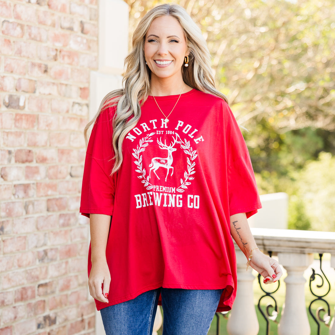 North Pole Brewing Boyfriend Tee. Red