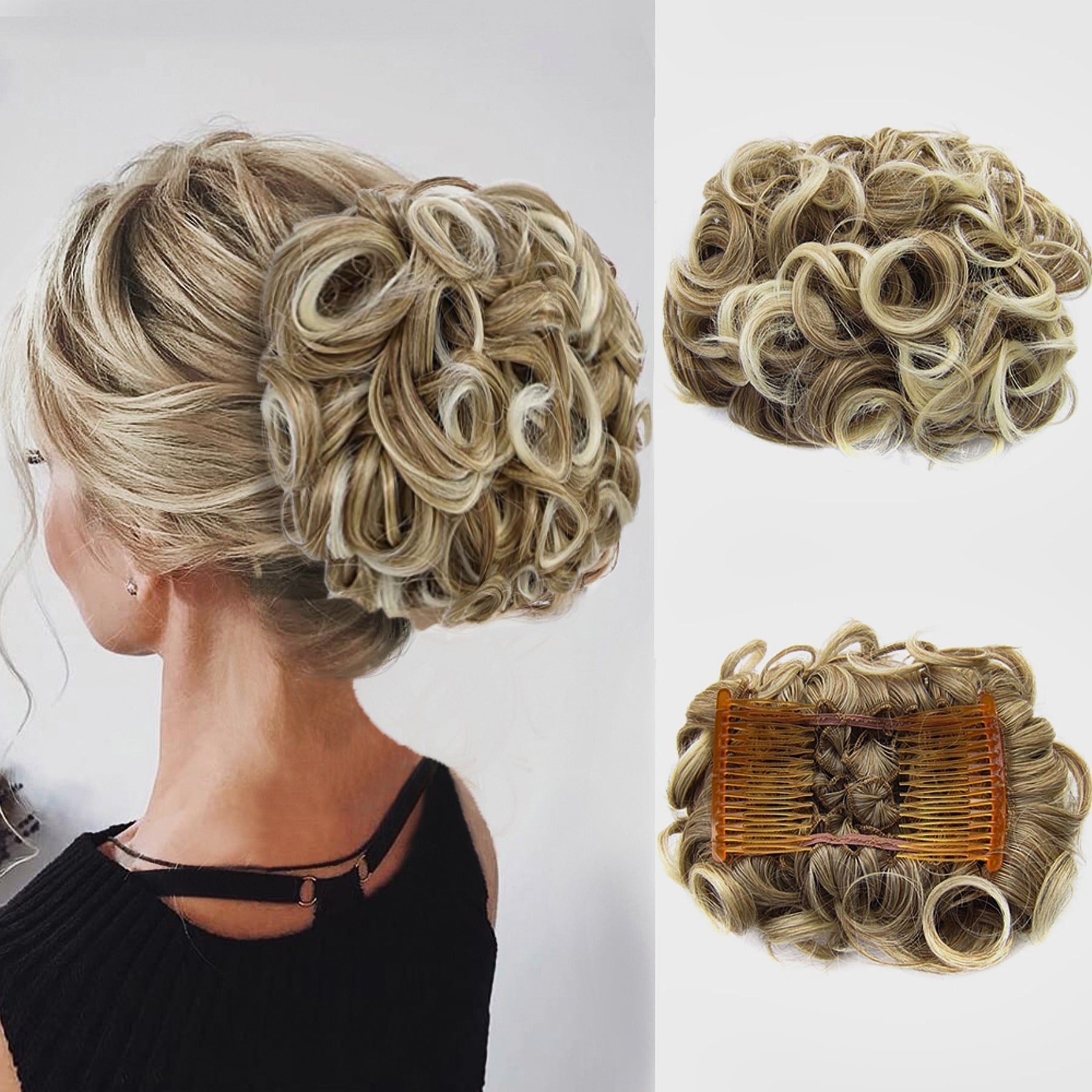 Kort. rommelig. krullend haarstukje chignon