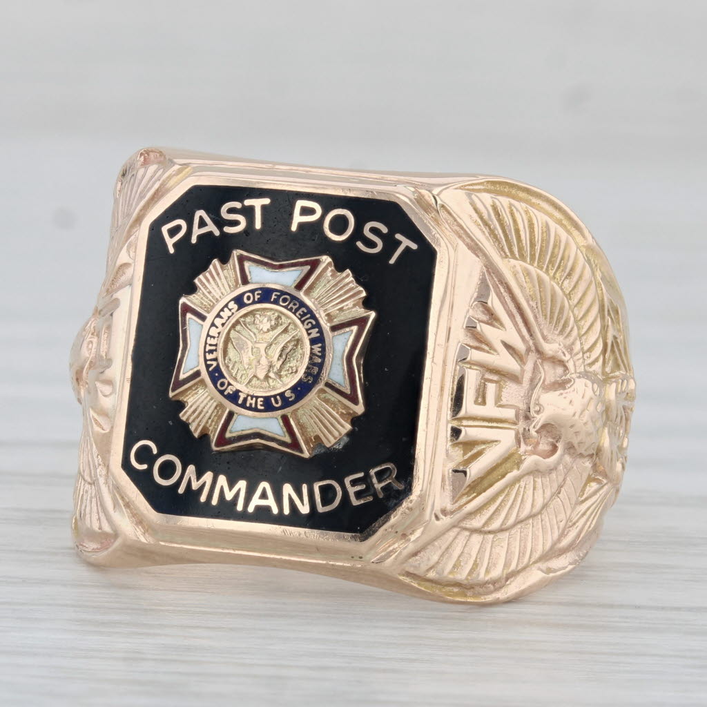 VFW Past Post Commander Cross Signet Ring 10k Gold Veterans Foreign Wars