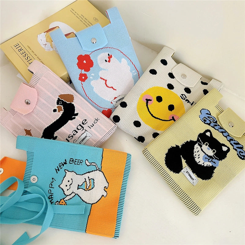 Women's Small Polyester Cartoon Letter Flower Cute Square Flip Cover Bucket Bag