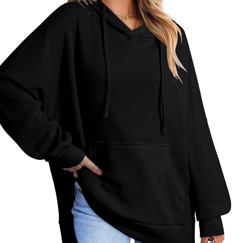 💥Hot Sales - 49% OFF✨Women's Casual Long Sleeve Waffle Knit Hoodie with Side Slits