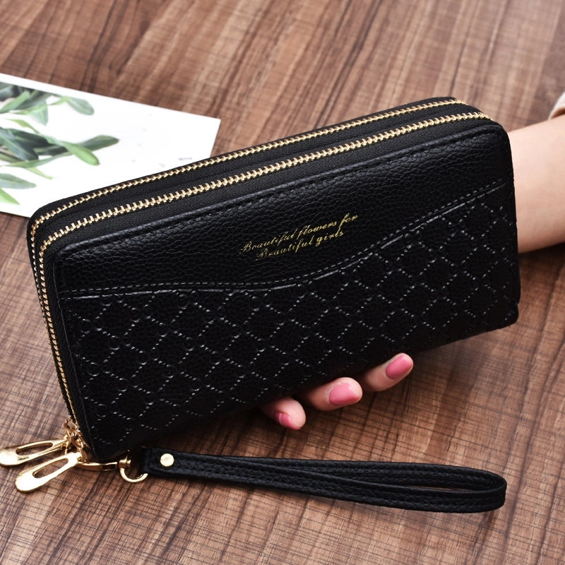 Fashion Letter Lingge Embossing Square Zipper Clutch Bag Long Wallet