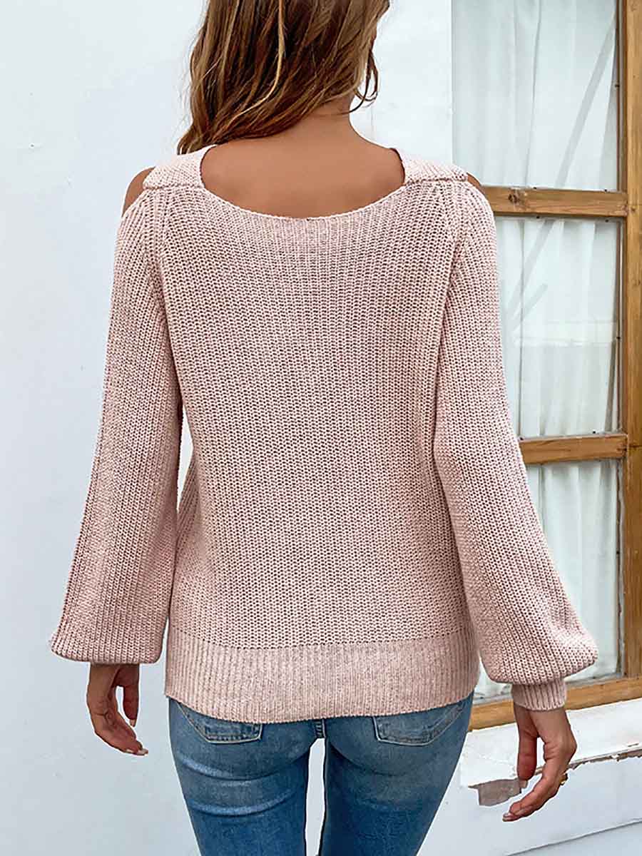 Solid Color Crossed Hanging Shoulder Knit Sweater