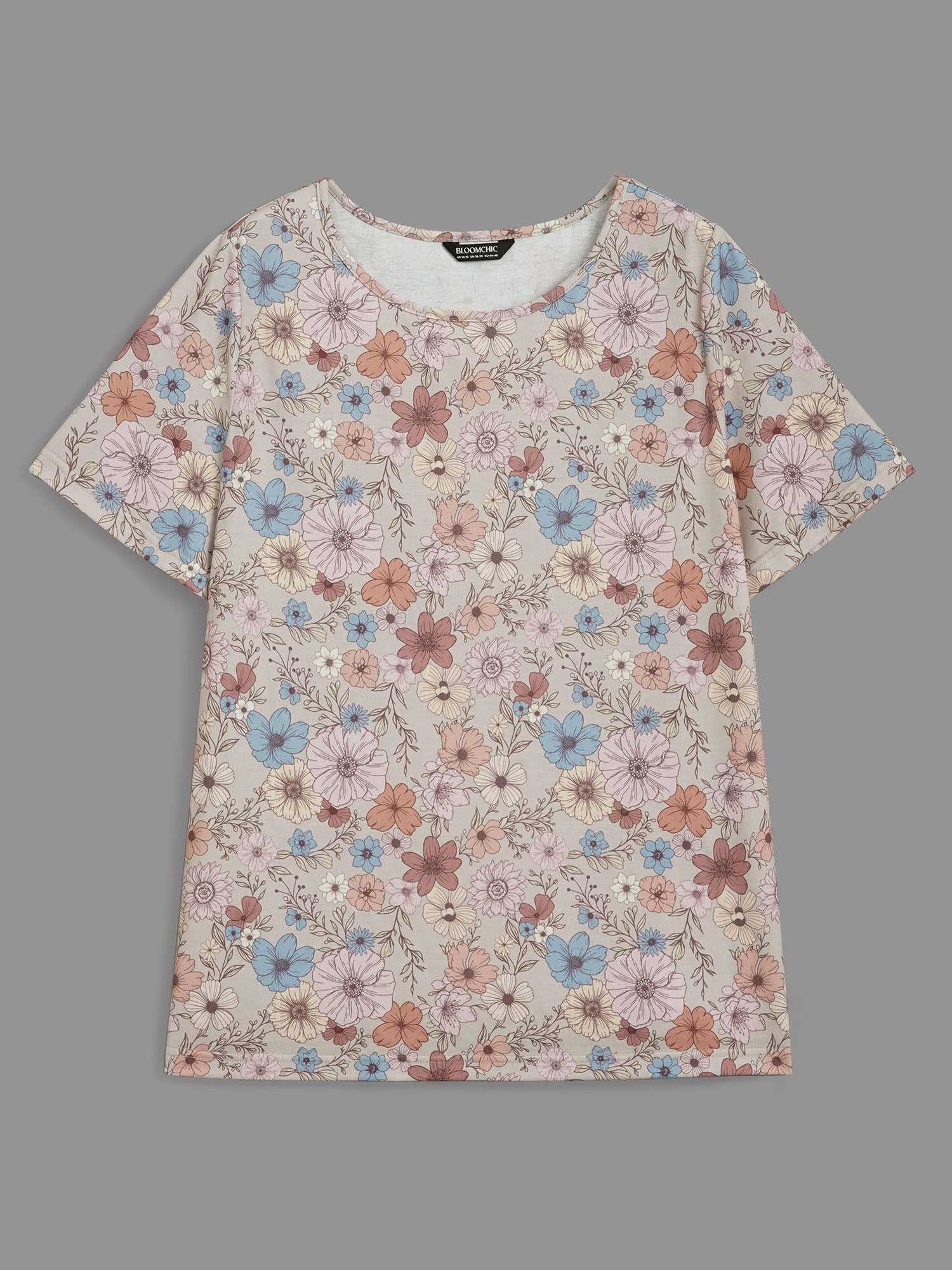 Crew Neck Floral Print Stretchy T-shirt